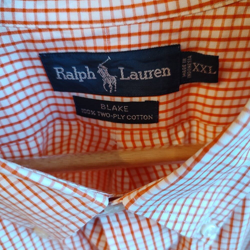 Ralph Lauren Blake Orange/White Long Sleeve Button Down Dress Shirt - Size XXL